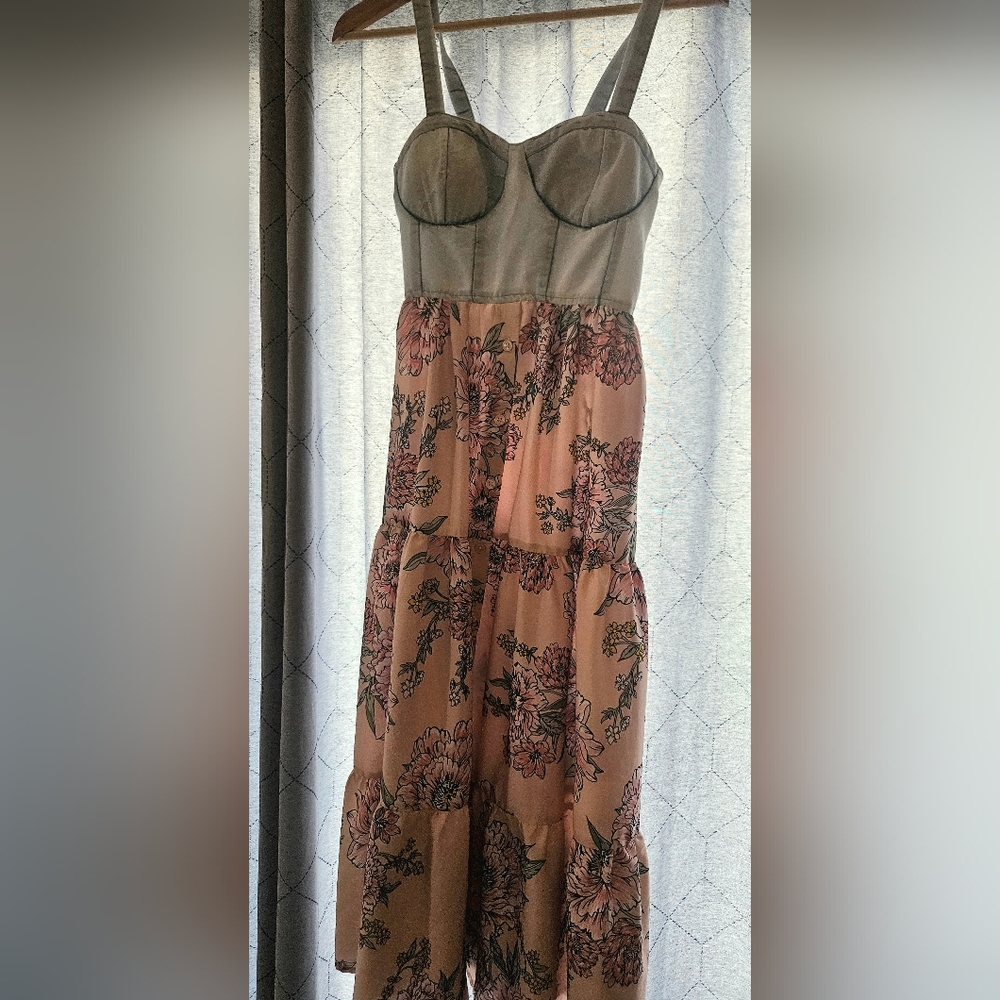 floral + denim maxi dress